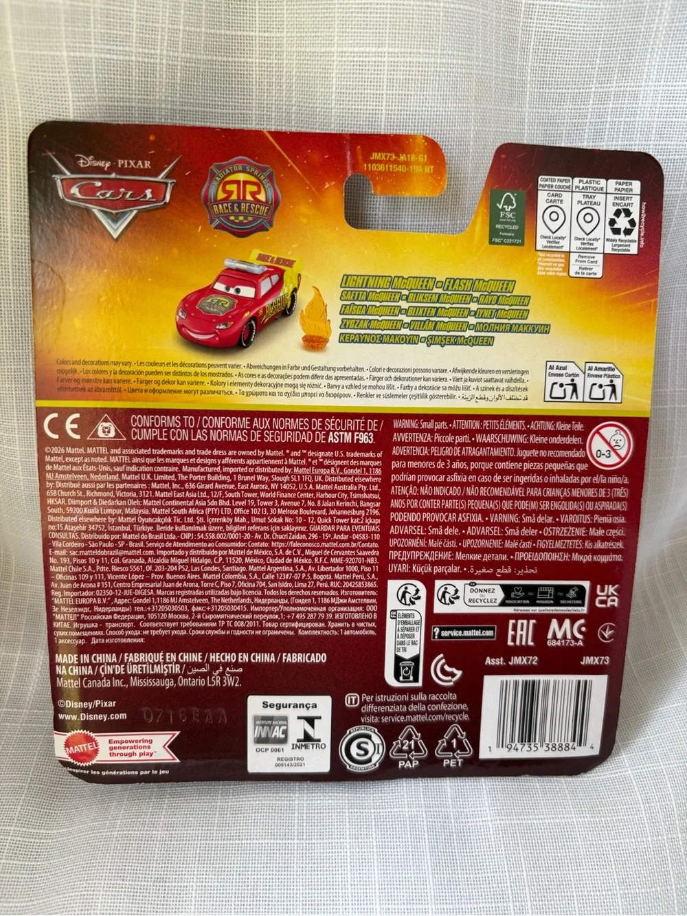 Disney Pixar Cars Race & Rescue LIGHTNING McQUEEN Diecast Car w/ flame Mattel